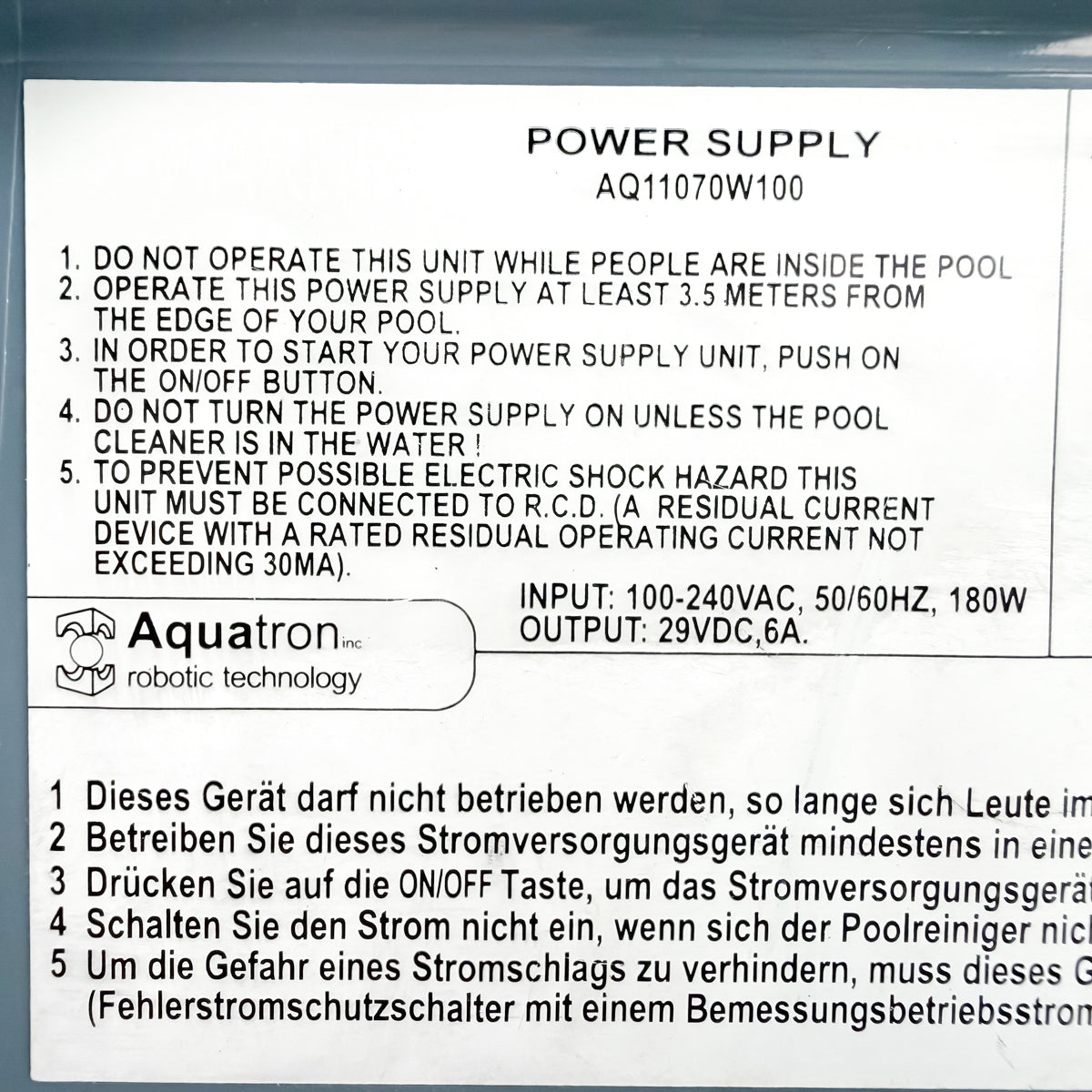 Power Supply for Aquabot / Aquatron Pool Robot AQ11071W100 - Refurbished