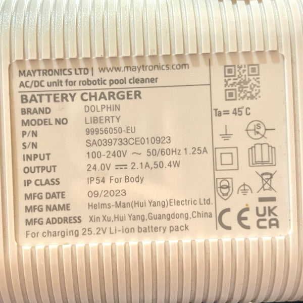 Cargador de Batería Robot Piscina Dolphin Maytronics Liberty 100 / 200 / 300 / 400 - 99956050EU-ASSY - Usado (Garantía 12 meses)